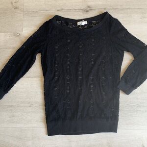 Aeropostale Long Sleeve Lace blouse top boho gothic lace‎ preppy black stretchy